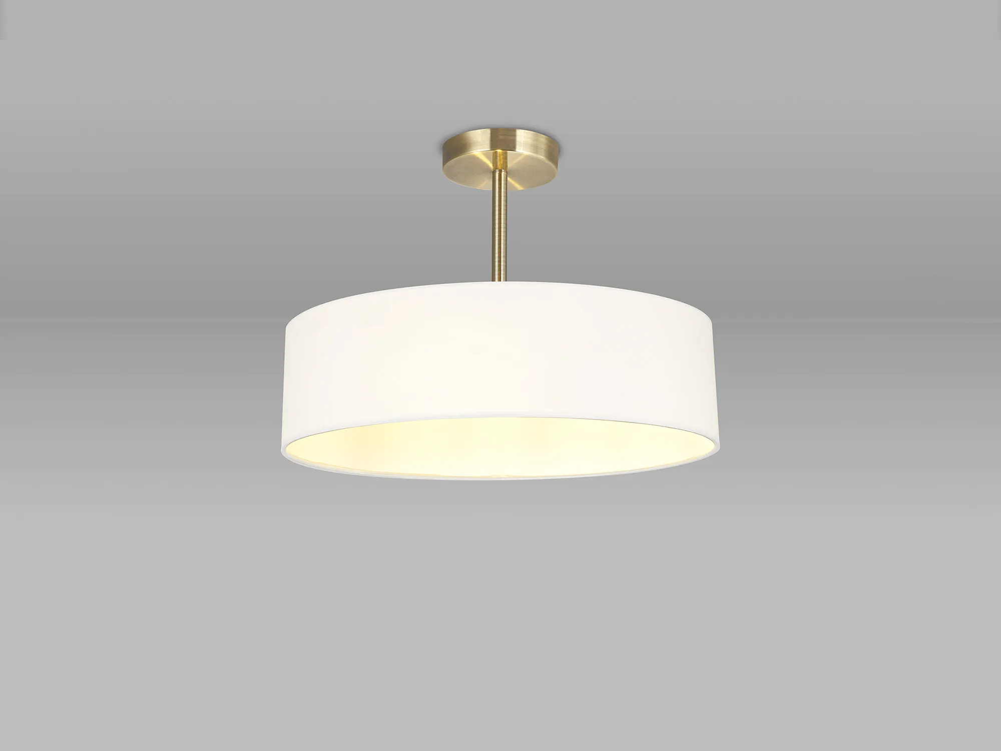Baymont 45cm Semi Flush 3 Light Antique Brass, White DK0703  Deco Baymont AB WH